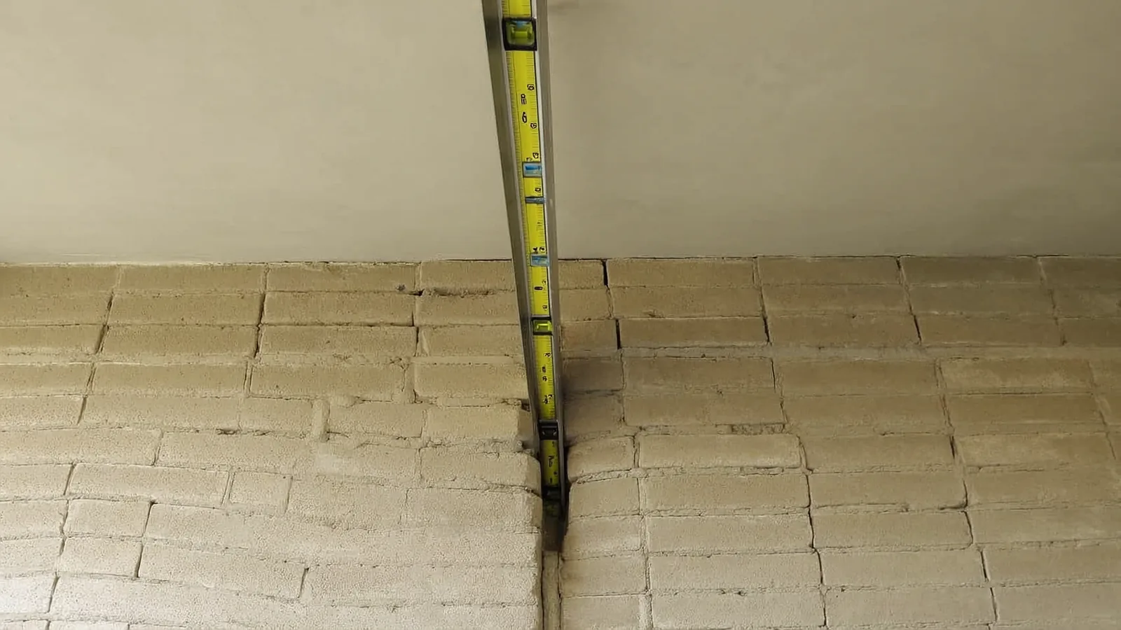 Knoxville basement wall bowing inward with visible horizontal crack through concrete block